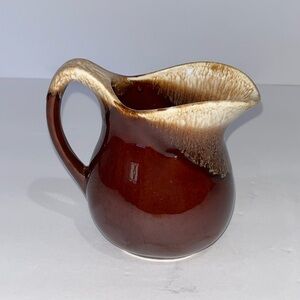 Vintage McCoy Brown Ceramic Glazed Pitcher with Cream Drip Accent